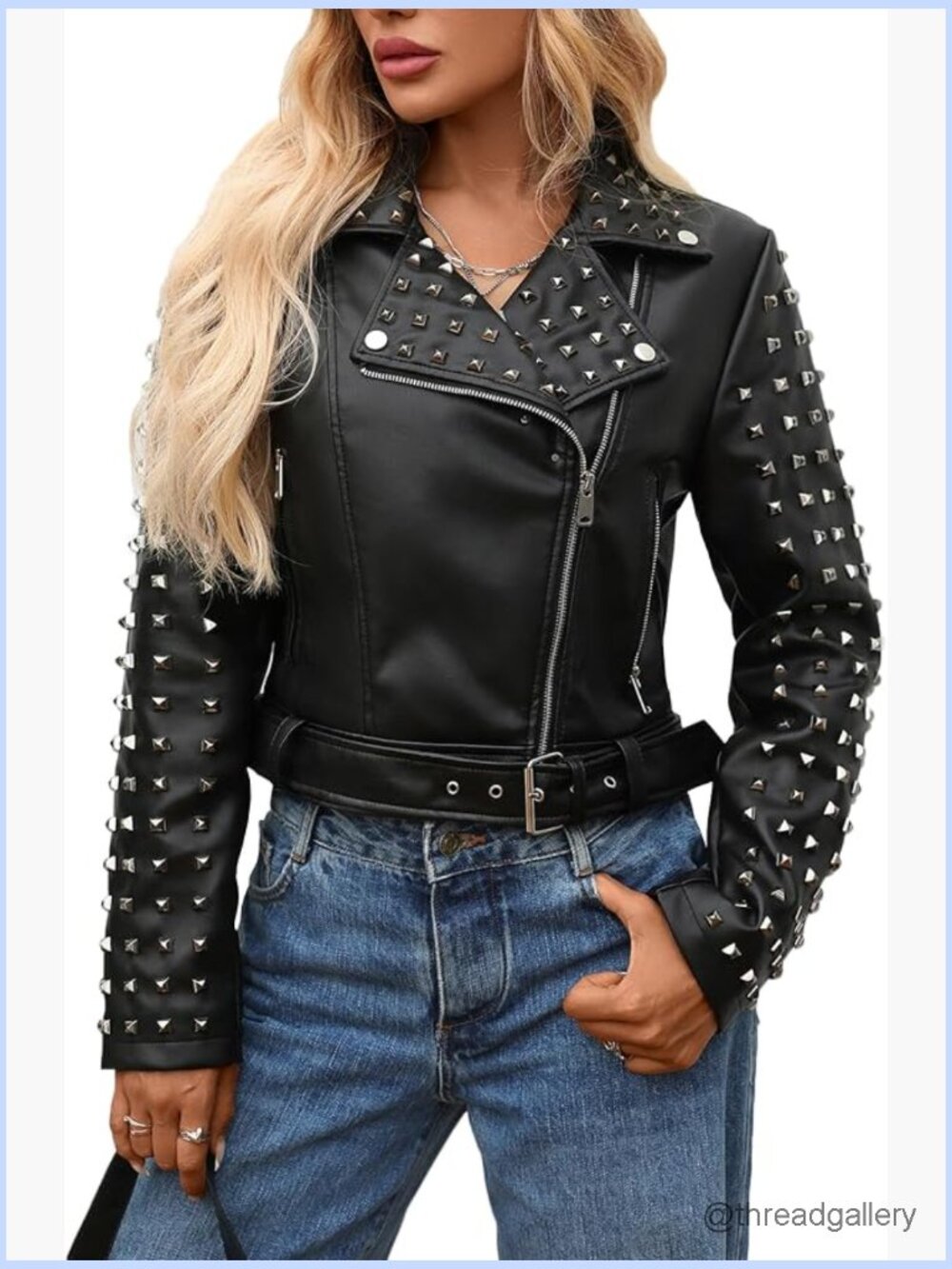 Punk Faux Leather Moto Jacket With Rivets Motorcycle Streetwear Coat